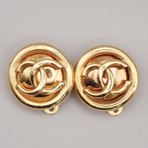 Chanel Vintage CC Round Clip On Earrings